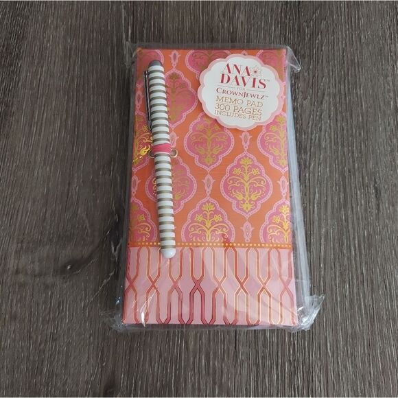 Ana Davis Pink, Orange and Gold Memo Pad with Pen - 300 Pages - Picture 1 of 4